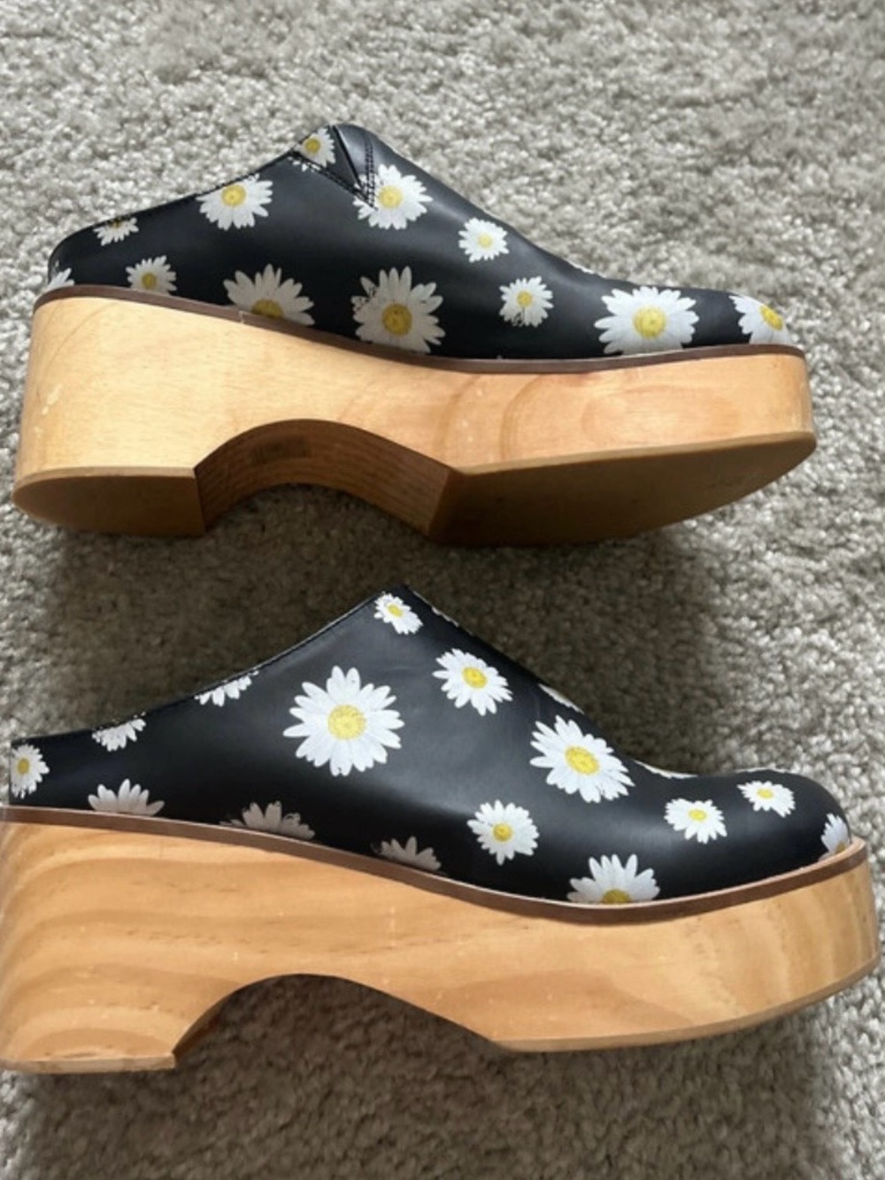 Free People Conversational Black Daisy Platform Wooden Clogs 8 - Picture 5 of 16
